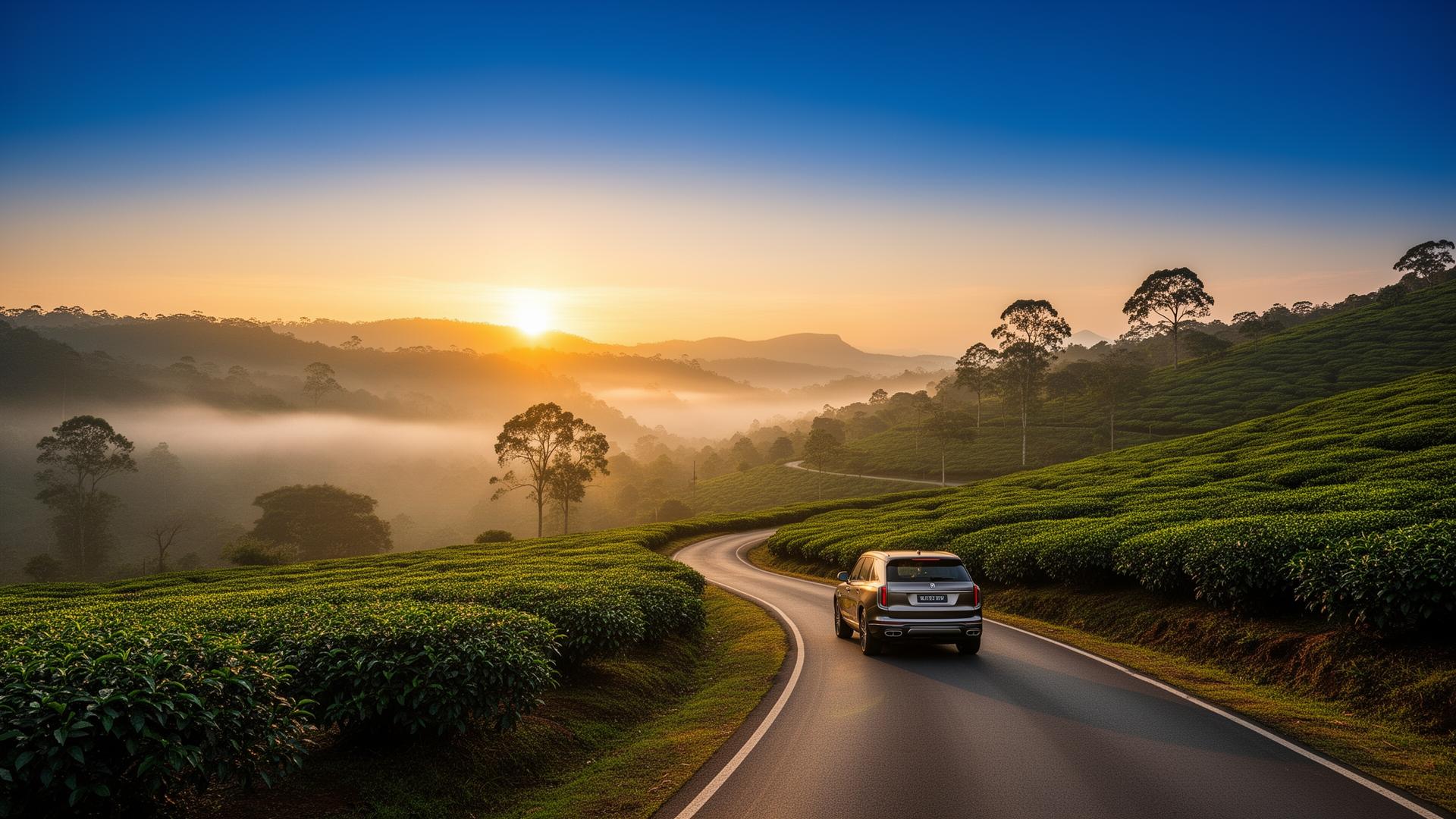 Mountain road at sunrise
